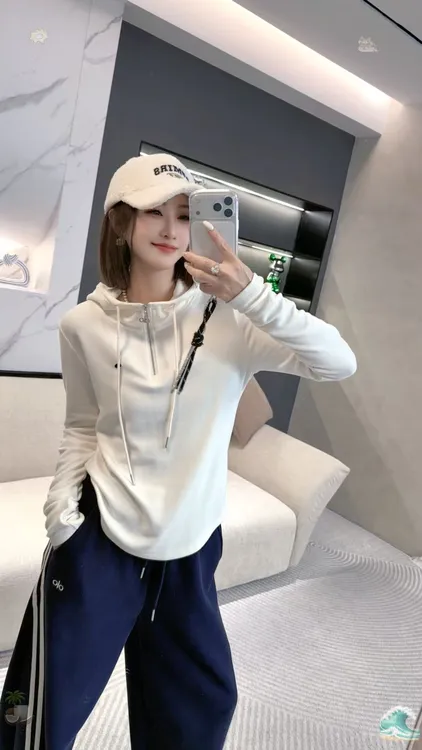 熙薇【柔云清风】2025秋冬新款时尚双面绒加厚潮牌帽衫H6249