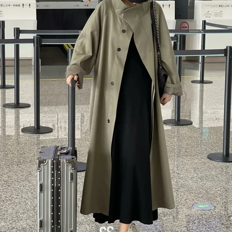 宽松型韩系慵懒风垂感宽松风衣外套女秋季新款小个子高级感休闲长