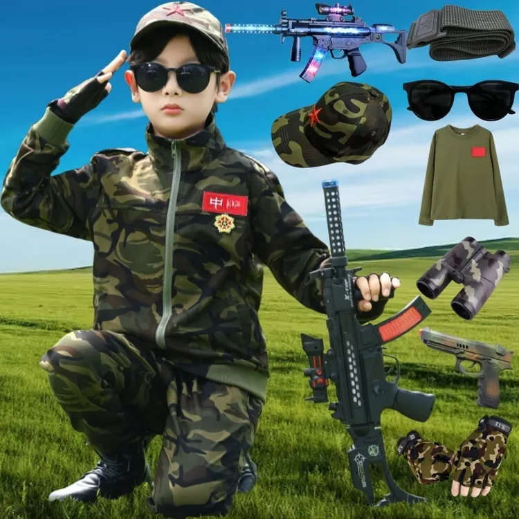 儿童春秋迷彩服套装男童冬季表演服装加绒儿童表演服装训练迷彩服