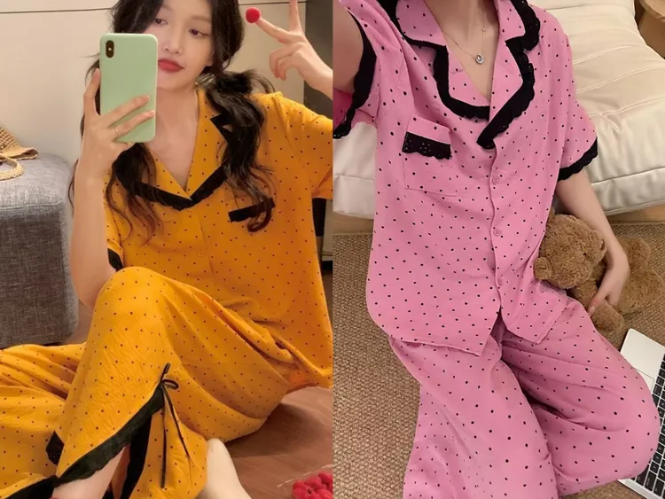 新疆包邮新款蕾丝波点家居套装