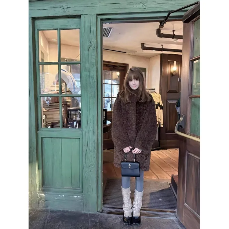 《磨糯糯同款》新款厚款立领毛毛外套女中长款皮毛大衣一体宽松大衣