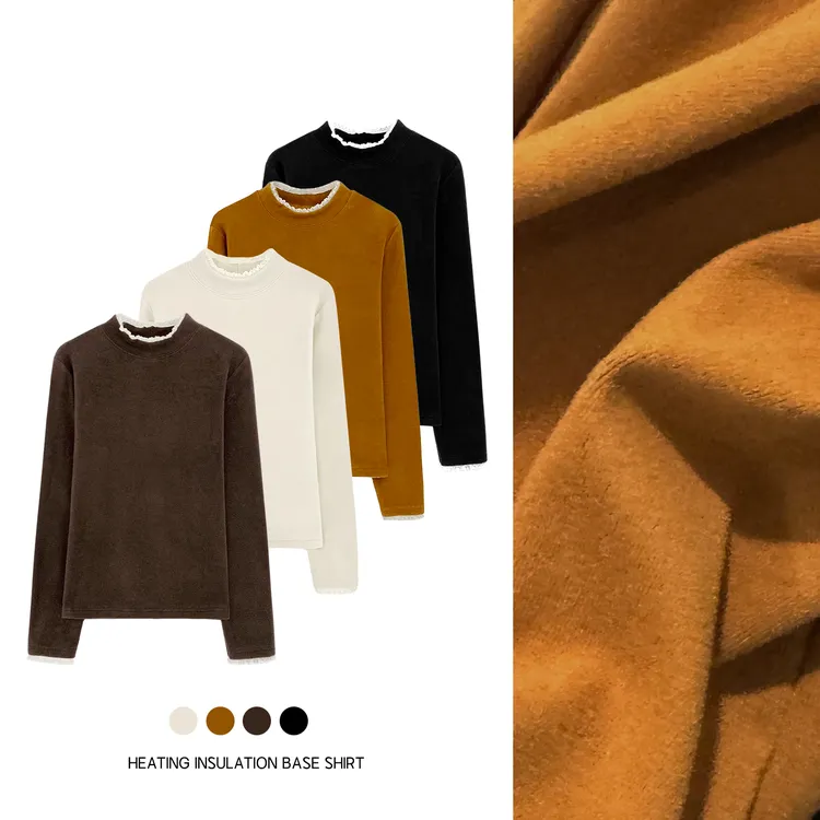 【黄小西】9001速暖打底”内在美～秋冬加厚双面澳绒半高领花边打底衫