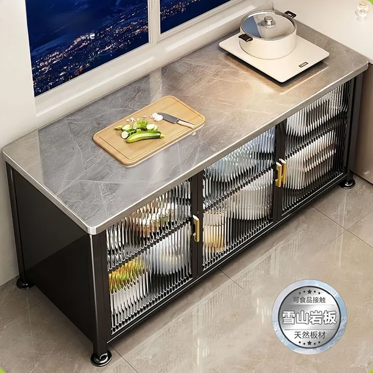 岩板厨房置物架落地多层家用多功能收纳柜储物柜锅碗餐边储物橱柜