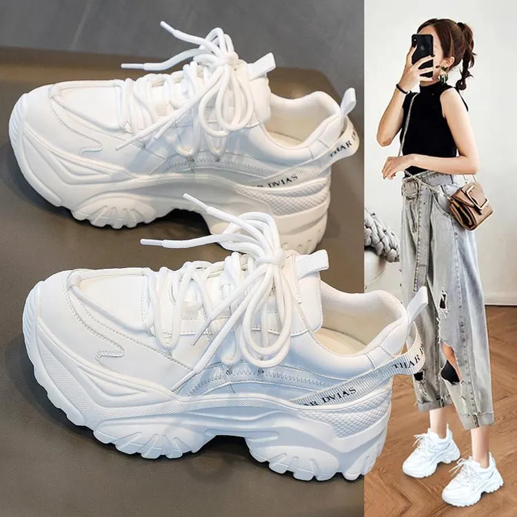 明星同款小白鞋女春夏透气内增高百搭6cm休闲老爹鞋轻便女生薄款