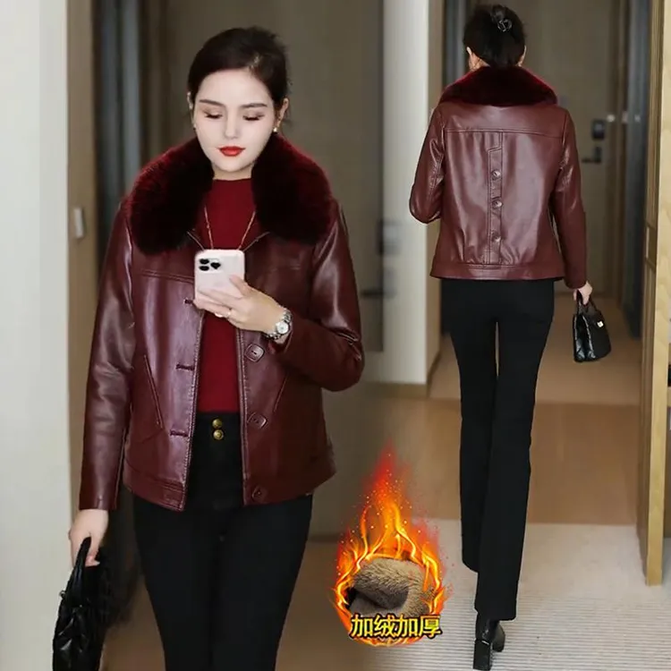 加绒加厚皮衣外套女秋冬季新款洋气时尚短款毛领保暖百搭PU皮夹克