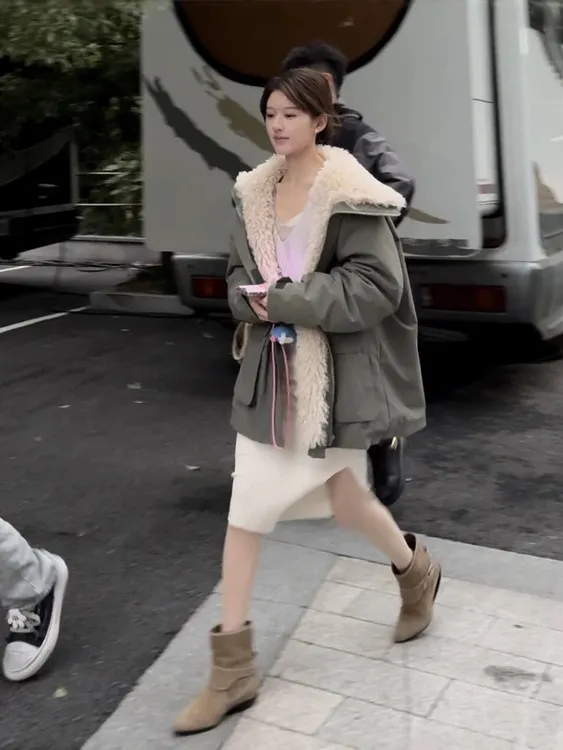 韩版羊羔毛棉服2025冬加绒加厚棉衣休闲宽松棉衣中长款派克服工装