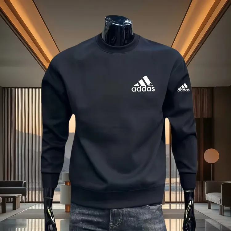 秋冬新款加绒保暖棉质圆领卫衣男潮牌时尚休闲舒适百搭长袖打底衫