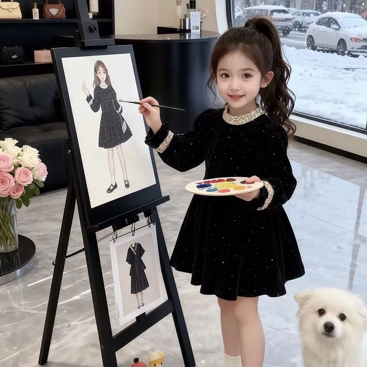 女童闪闪加绒连衣裙2025秋冬新款儿童宝宝韩版生日礼服裙气质裙子