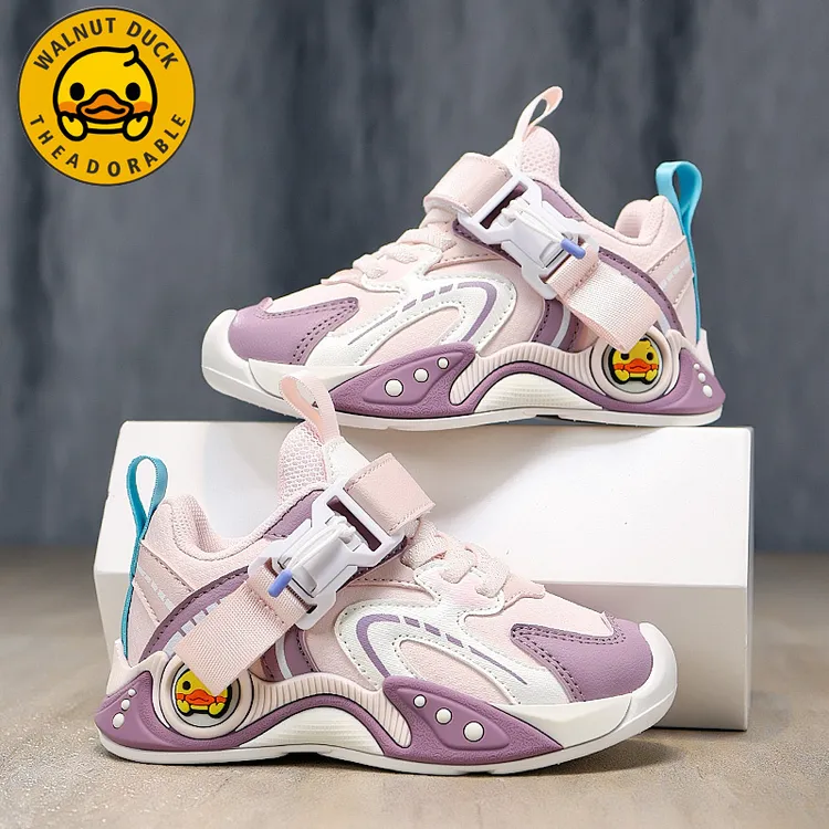小黄鸭女童鞋子软底皮面2025春秋季新款女孩防水磁吸扣儿童运动鞋