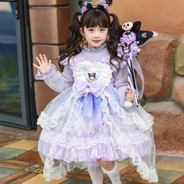 女童秋冬两件套库洛米美乐蒂爱莎公主裙 洛丽塔生日礼服连衣裙子