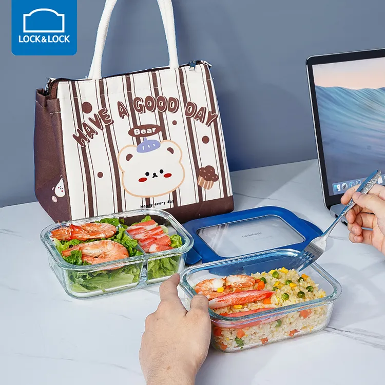 乐扣乐扣玻璃饭盒微波炉加热保鲜盒专用带饭餐盒上班族玻璃便当盒