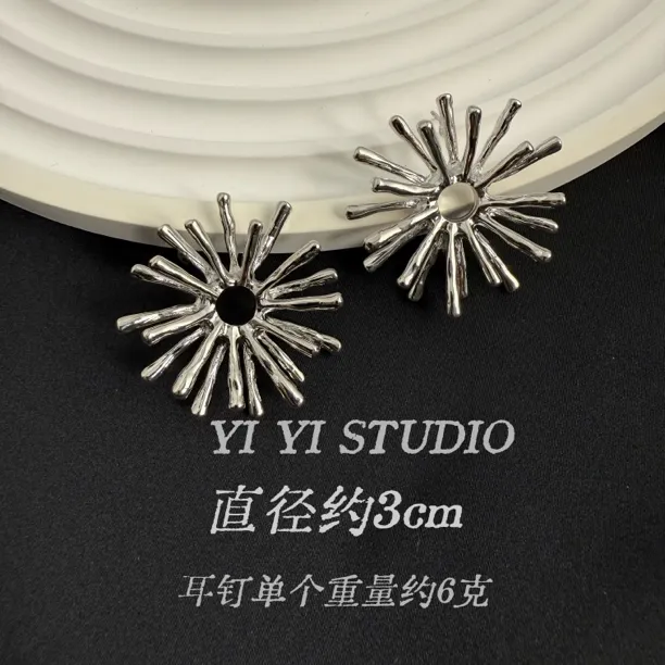 铜合金耳饰 个性高级绽放烟花耳钉 约3厘米