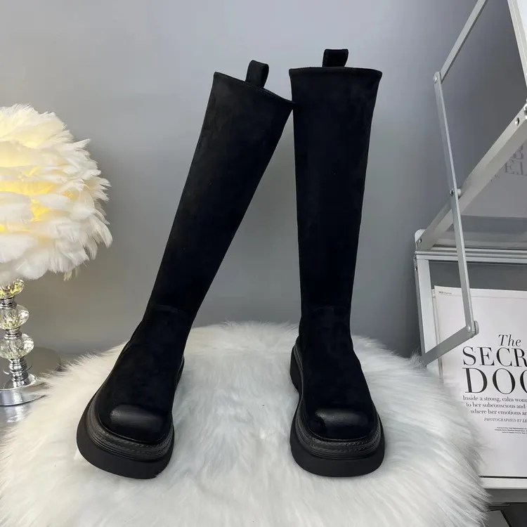 时装靴弹力靴加绒女鞋秋冬过膝磨砂皮厚底靴子瘦瘦靴靴子女长筒靴