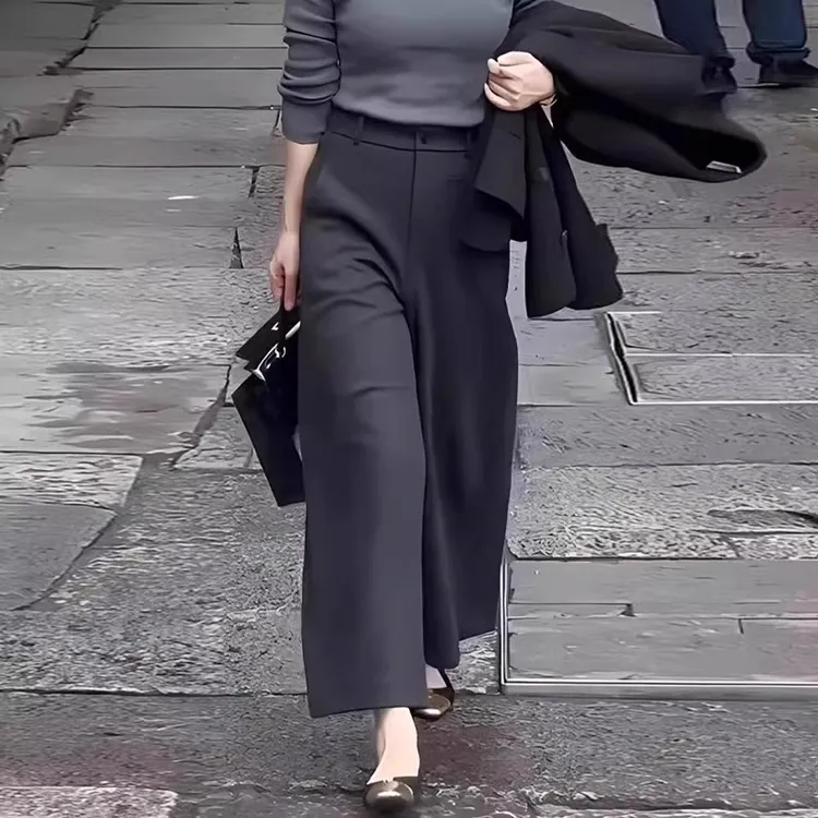 免烫高级感西装阔腿裤女2025春秋通勤直筒高腰显瘦垂感妈妈休闲裤