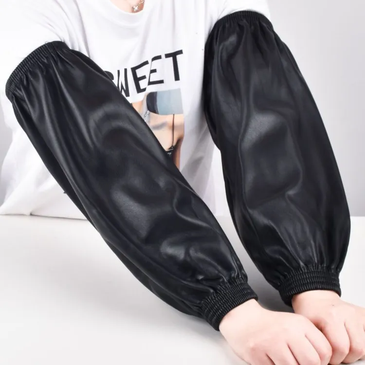 皮袖套防水防油套袖男女软皮套袖工作厨房劳保袖头秋冬季耐磨护袖