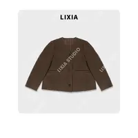 LIXIA【棕色岛屿】简约秋冬含羊绒桑蚕丝羊毛高材质毛呢外套-D9891