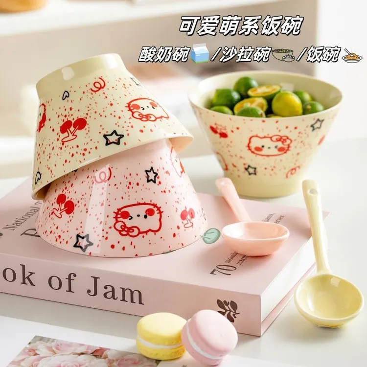 樱桃腮红少女饭碗高颜值ins酸奶甜品蒸蛋釉下彩陶瓷可爱家用宿舍J