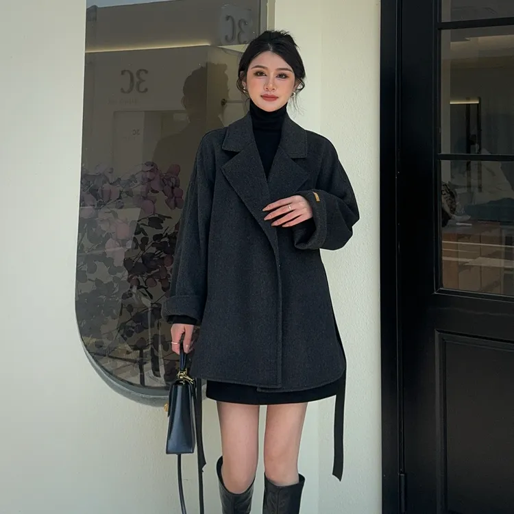 DR秋冬短款新款双面绒大衣女韩版显瘦小个子毛呢外套时尚百搭气质