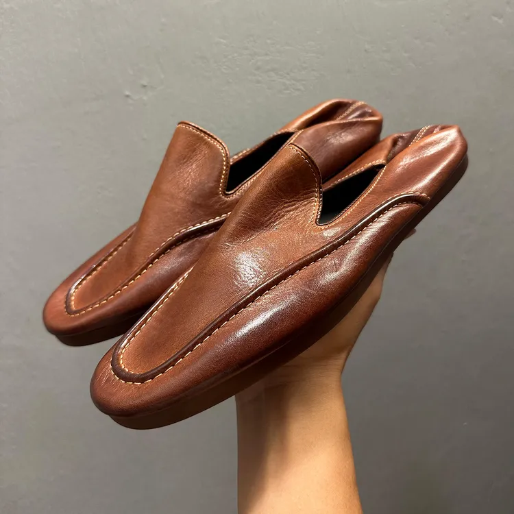 马皮休闲一脚蹬透气豆豆鞋2025新款软面软底复古套脚乐福鞋单鞋