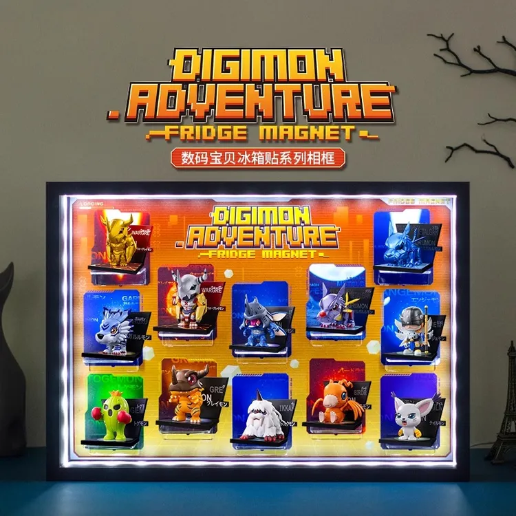 适用泡泡玛特数码宝贝冰箱贴系列手办盲盒周边收纳场景展示盒玩具