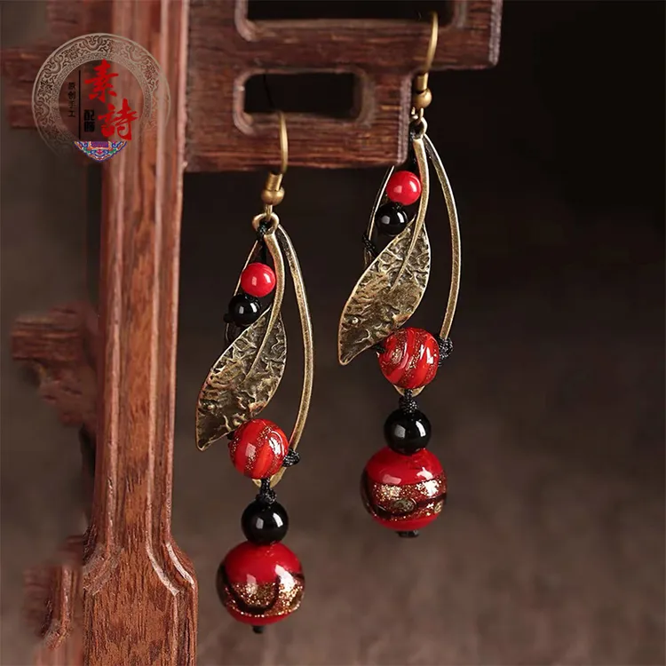 铜合金耳饰 中国风红色耳饰新中式耳环2025新年耳坠小众民族配饰