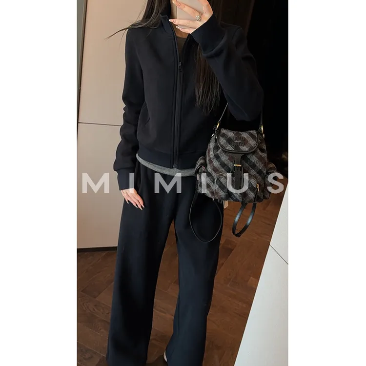 【mimius】P 加绒加厚羊毛休闲立领卫衣外套+长裤 G10087