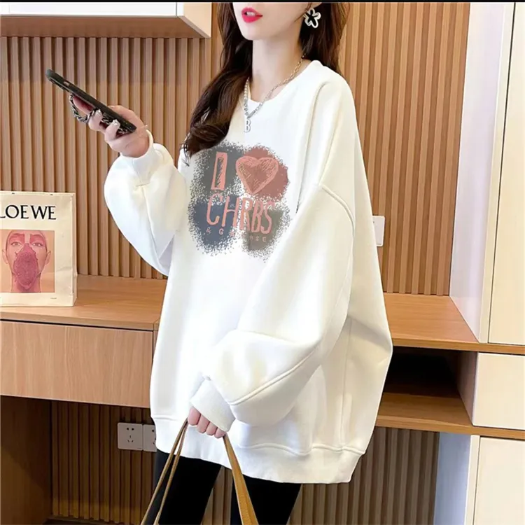 秋冬季迪桑棉圆领卫衣外套秋冬宽松上衣慵懒风简约时尚长袖上衣服