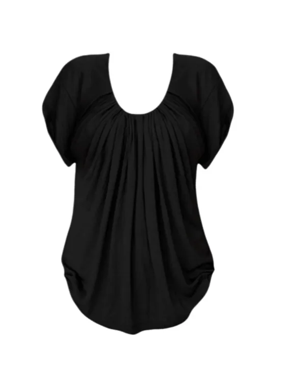 【Amy家】微胖mm纯欲风褶皱U领短袖T恤女夏季百搭宽松显瘦别致上衣