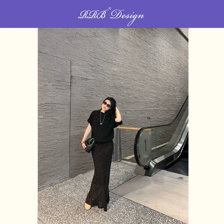 RRB Design「神秘轻盈」修身显瘦抽绳系带复古豹纹半身裙气质长裙