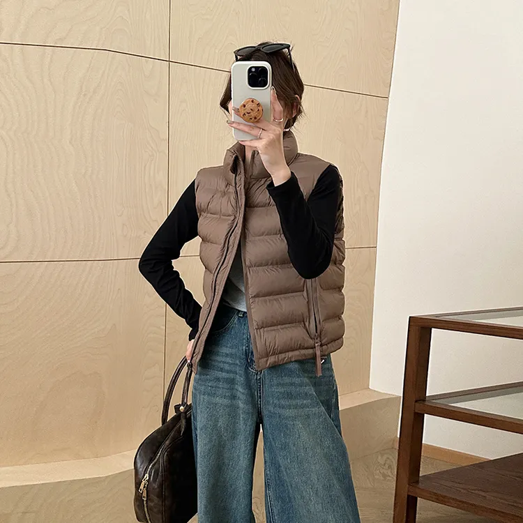 立领休闲棉马甲女2025秋冬新款轻薄宽松短款无袖背心坎肩外穿马夹