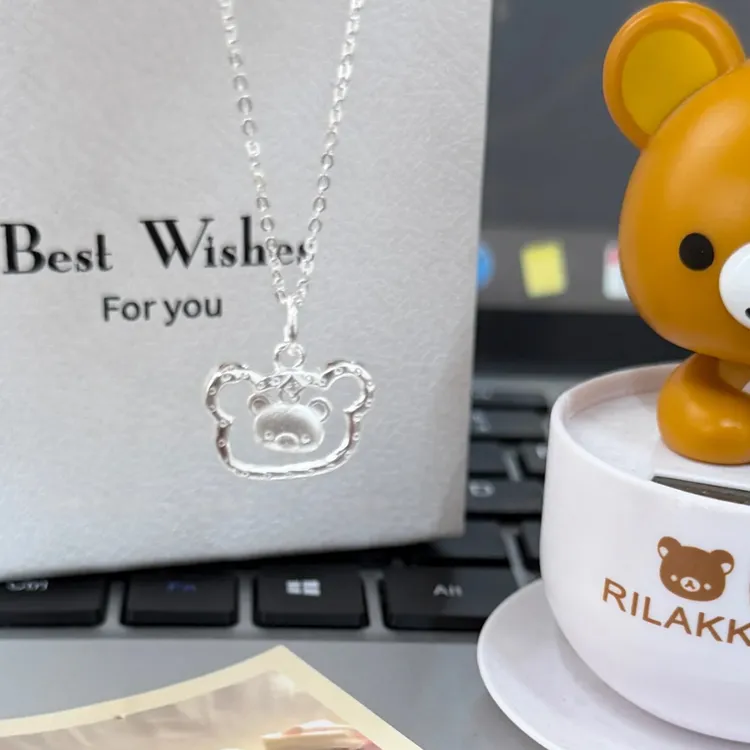 吊坠足银 足银990轻松熊可爱无忧纯银吊坠锁骨链项链小众送女友