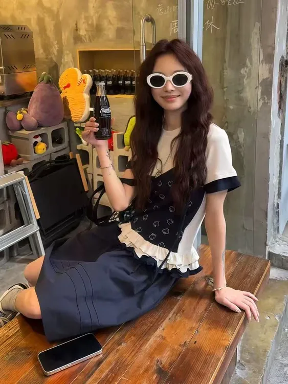 时尚套装减龄收腰拼接山本风嘻哈风摩斯风7153