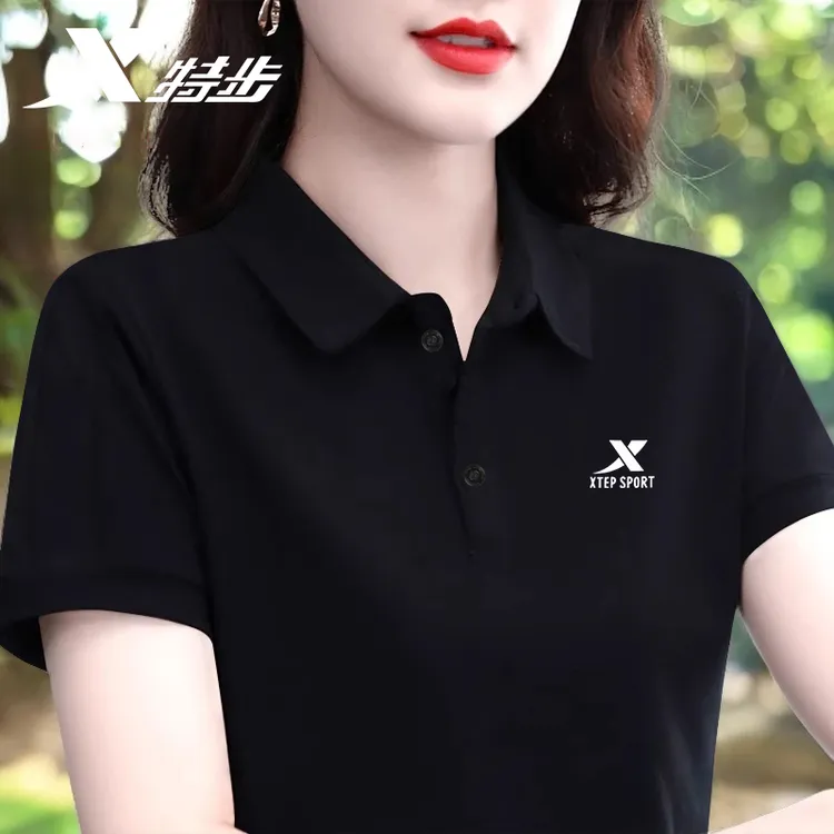 特步正品女装POLO衫女款翻领高端polo衫女款大码时尚休闲短袖T恤