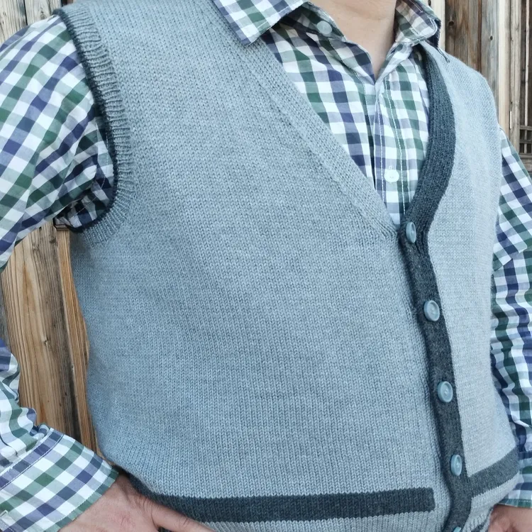 原生派钩编教室男款V领背心开衫视频