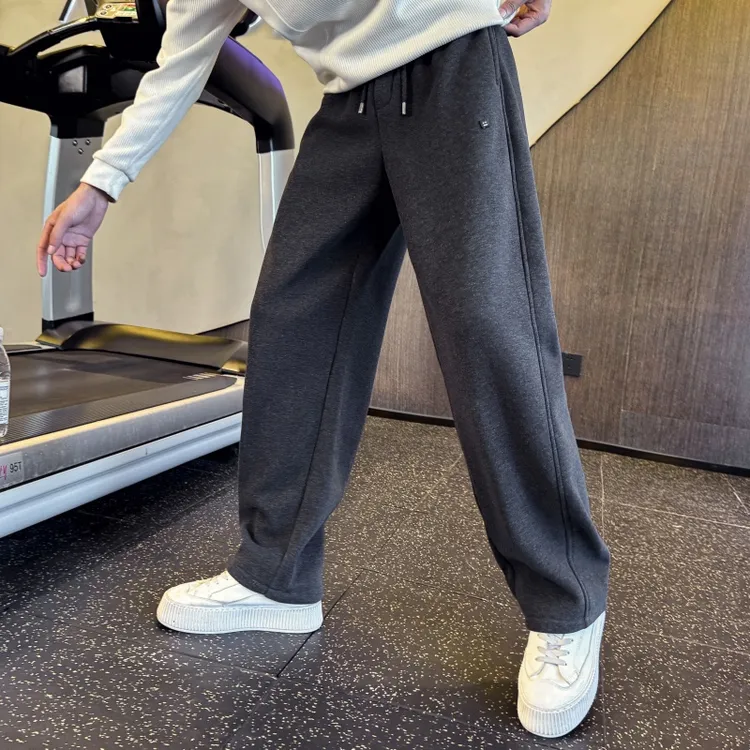 秋冬加绒阔腿直筒裤弹力松紧腰休闲裤男百搭痞帅休闲宽松长裤卫裤