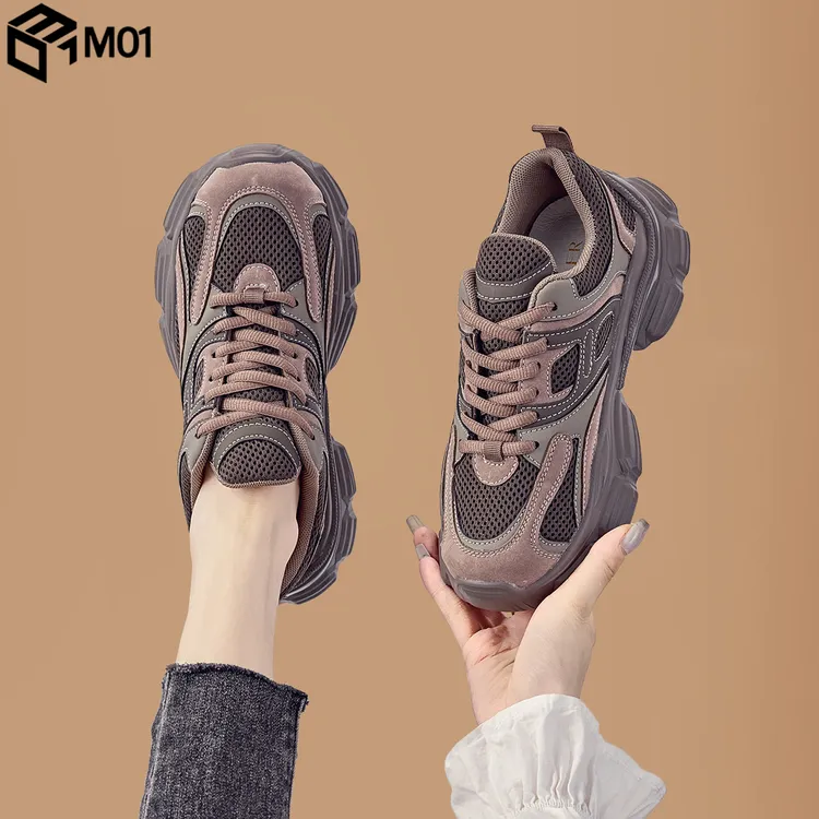 M01厚底老爹鞋女2025新款轻便显脚小增高女鞋2025加绒休闲运动鞋