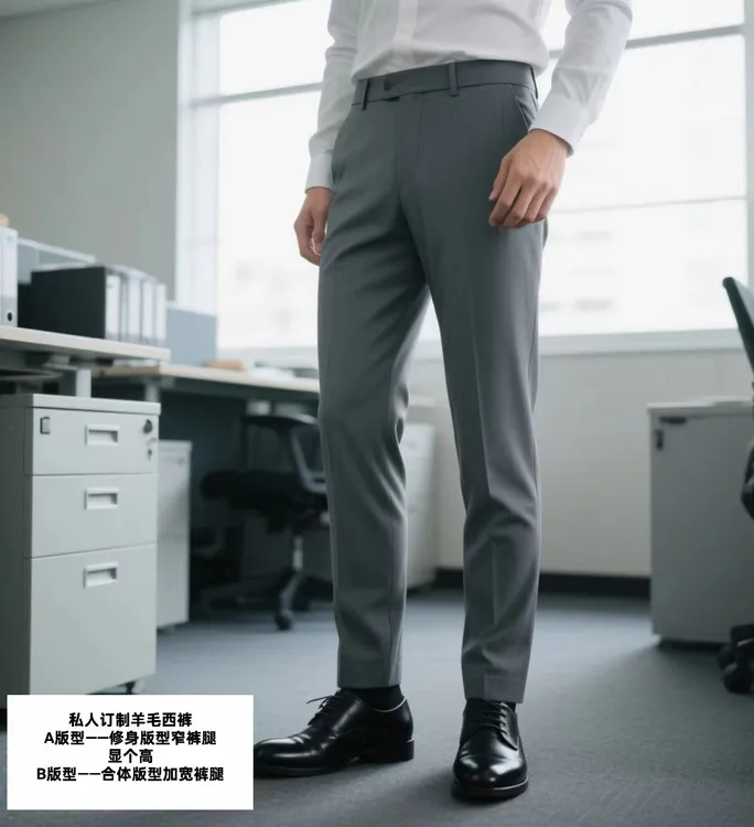男款修身中灰色四季款精纺羊毛西装裤商务男羊毛正装精品裤子男款