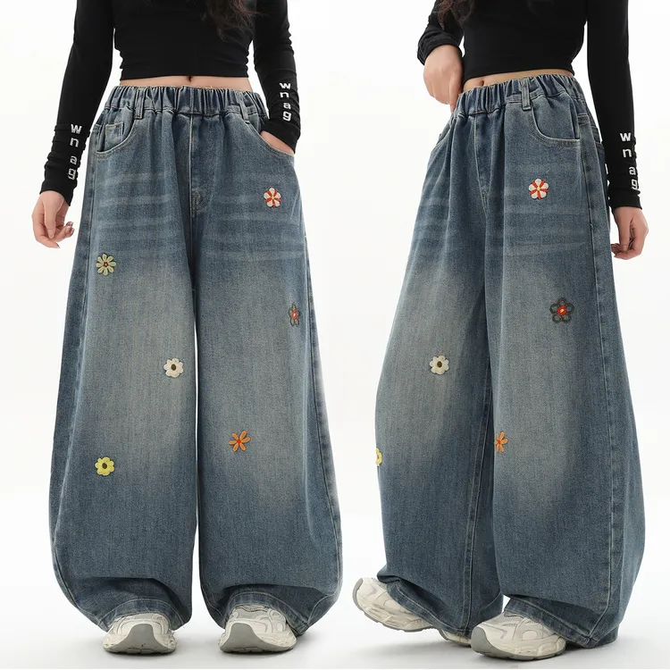 胖女童牛仔裤秋冬2025新款女大童12-15岁加肥大码儿童直筒阔腿裤8