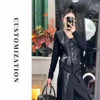 2025秋款长袖拼接皮马甲竖排扣假两件设计时尚日常百搭上衣7798