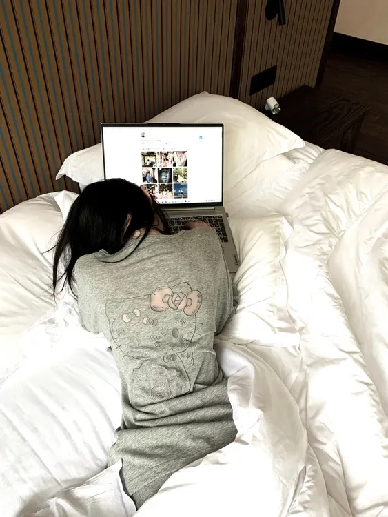 ins韩版Kitty镂空睡衣女夏季新款慵懒风长袖短裤套装家居服可外穿