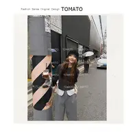 TomaTo-新款拼接假两件衬衫针织开衫女长袖早秋针织外套C25T79262