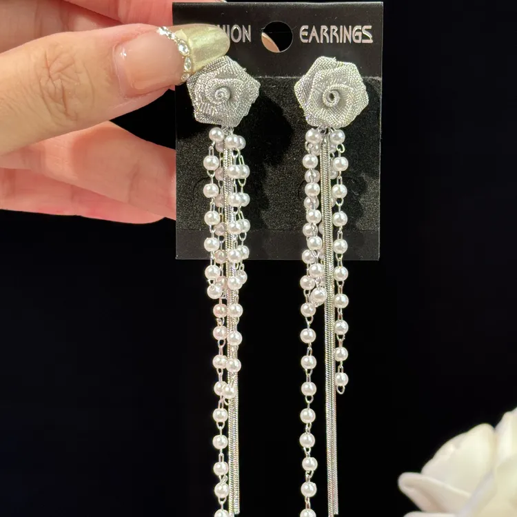 铜合金耳饰 婉莹】仙女气质轻奢时尚长款花朵流苏耳环优雅时尚耳钉