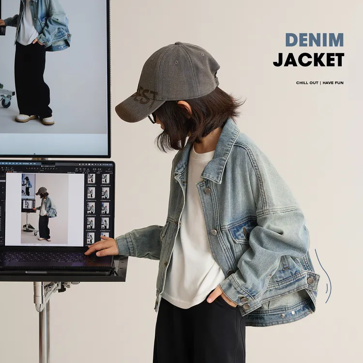 辰辰妈【高版本降落伞】女童秋装牛仔外套亲子装儿童复古外套8435D