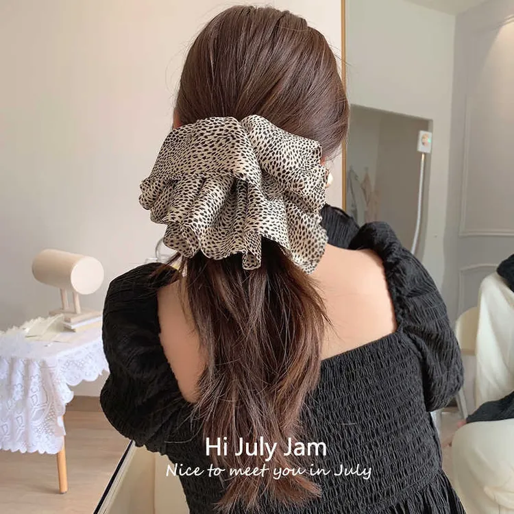 韩国大头花发圈高级感豹纹大肠圈头绳女2024年新款低马尾发饰发绳