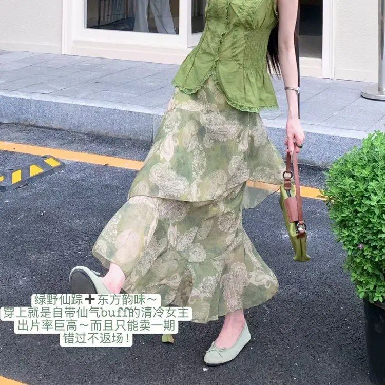 赵小小【绿野仙踪】韩系复古风腰果花半身裙不规则高腰显瘦女22322