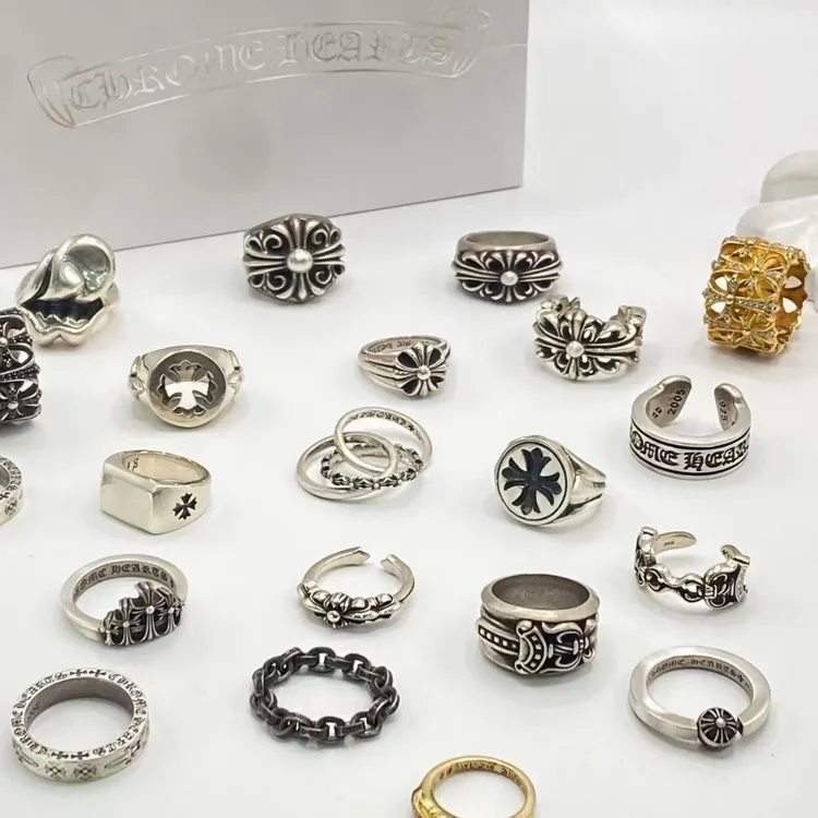 925银戒指 银戒指CH克罗心可调节尾戒之心戒指小众复古情侣对戒