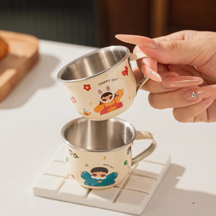 迷你儿童316不锈钢水杯家用牛奶杯幼儿园迷你食品级卡通杯学饮杯