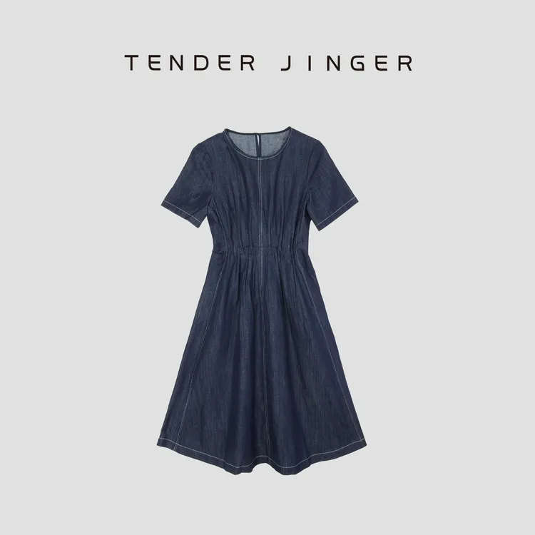 Tender Jinger【黑标】立体褶皱收腰短袖连衣裙T52TG30658