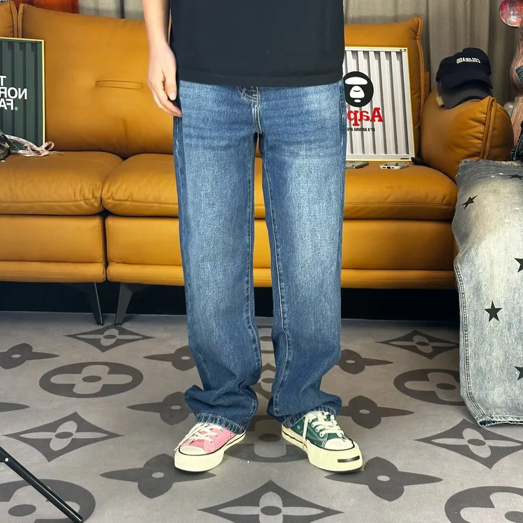 2026新款Clanfit直筒宽松休闲潮牌蓝色纯棉牛仔裤简约百搭长裤 男