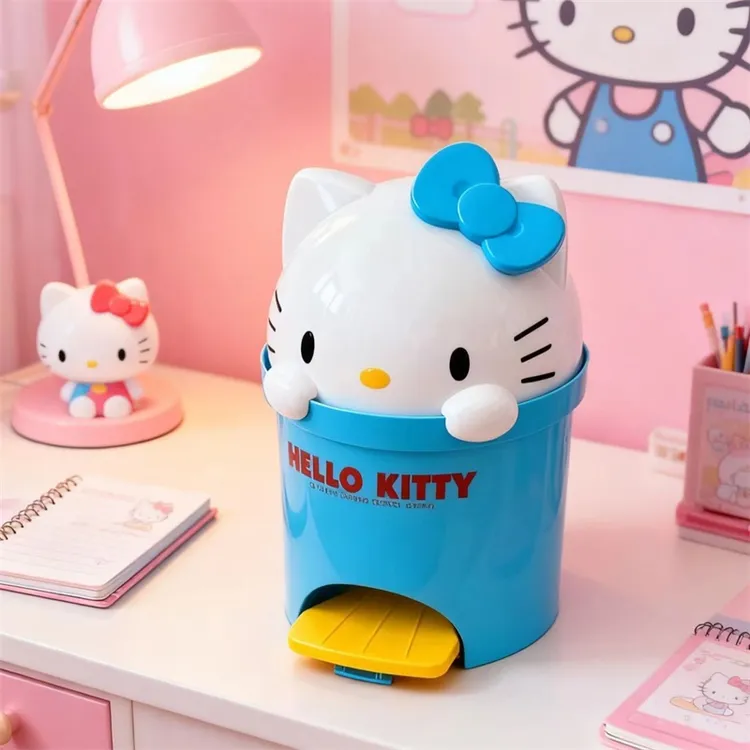 桌面垃圾桶hellokitty按压盖式可爱便捷式宿舍卧室桌面红蓝收纳桶